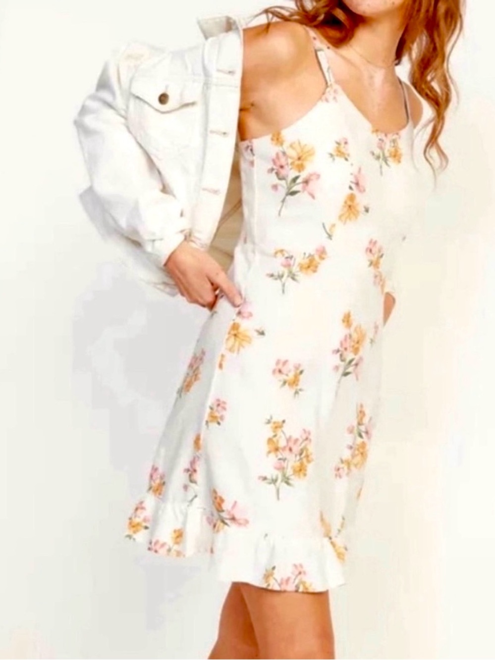 Old Navy fit and flare ruffle h Cream Floral Sundress